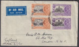 1935 India Kgv Silver Jubilee 2 1/2as / 1 1/4as Airmail To London,  England