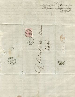 1877 - Malta.  - Entire Letter Naples,  2½d.  Plate 4,  Circ Duplex,  Postman 