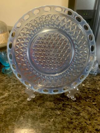 Vtg.  Imperial Glass Co.  “katy Blue” Lace Edge Opalescent Plate.  9 1/2” Diameter