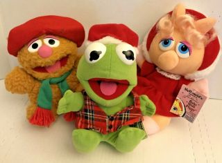 3 Mcdonalds Christmas Muppet Babies Miss Piggy Kermit Fozzie Bear Plush 1987
