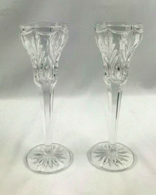 Pair (2) Full Lead Crystal Long Stemmed Candle Holders
