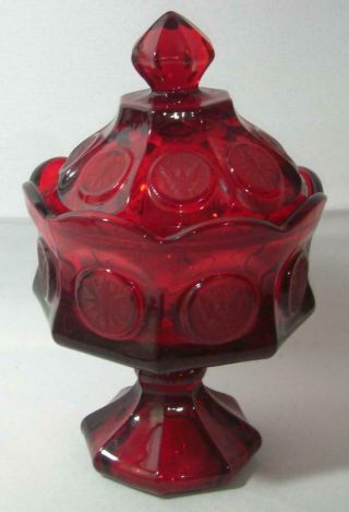 Fostoria Ruby Red Coin Glass Footed Compote Candy Dish W/ Lid