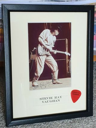 Stevie Ray Vaughan Guitar Pick Plectrum Signed Photo Framed