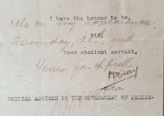 1930 Malaya Perlis official document British Resident signature SCARCE 2