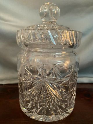 Crystal Clear 24 Lead Crystal Hand Cut Glass Cookie Jar With Lid Poland