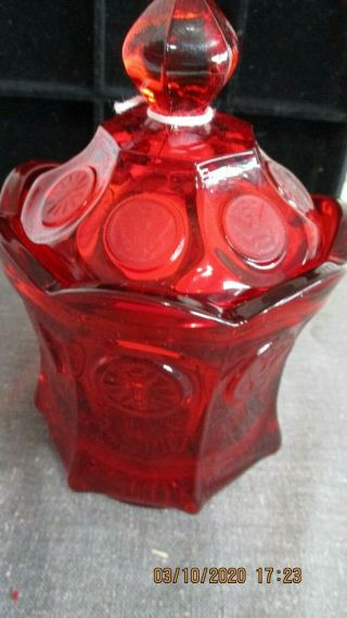 Vintage Fostoria Ruby Red Candy Dish,  Coin American Centenial Glass
