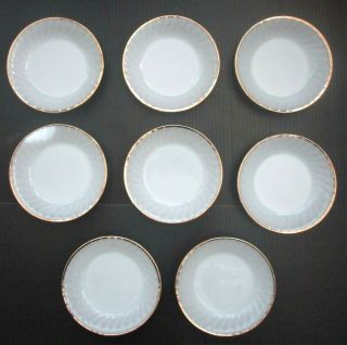 8 Vintage Fire - King White Swirl 7 1/2 " Soup Bowls With Gold Trim