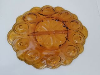 vintage amber glass moon & stars pattern egg plate,  deviled eggs serving tray 2
