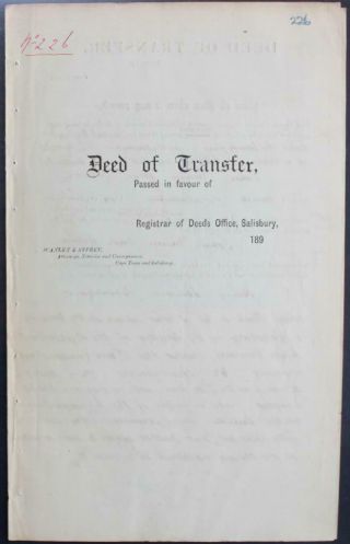 RHODESIA: 1894 Examples as Revenues on Deed of Transfer Document (34654) 3
