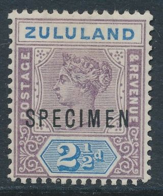 Sg 22s Zululand 2½d Dull Mauve & Ultramarine Overprinted Specimen.  Fine Mounted