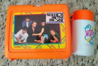 Vintage 1990 Kids On The Block Orange Lunchbox Thermos Lunch Box Nkotb
