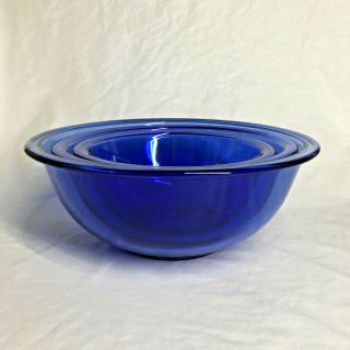 Vintage Cobalt Blue Pyrex Nesting Mixing Bowls Set Of 3