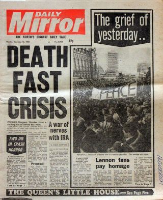 Daily Mirror Newspaper 15 Dec 1980 The Beatles John Lennon Death Liverpool Vigil