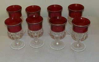 A Set Of Eight Vintage Kings Crown Ruby Flash Cordials 3 7/8 "