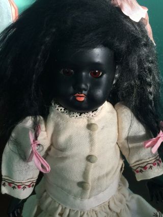 Antique German Black Bisque Head Doll,  Early 1900 