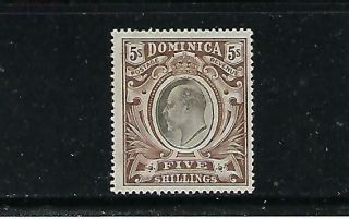 Dominica Scott 49 1907 - 20 Edward Vii - 5 Shillings Wmk 3 - Hinged