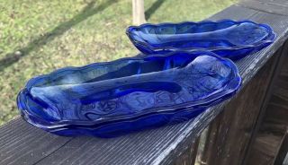 2 Anchor Hocking Cobalt Blue Pressed Glass Banana Split / Bowls