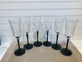 Arcoroc Luminarc France Black Stem Octime Wine Glass Water Goblets Set Of (6)