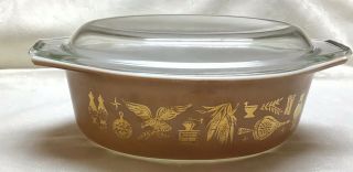 Vintage Pyrex Brown And Gold Early American Oval 1 1/2 Qt.  Casserole Dish