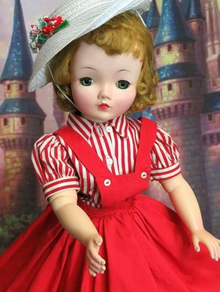 Vintage 1950 Madame Alexander Cissy Doll Blonde 20 " In Red Pinafore Dress Hat