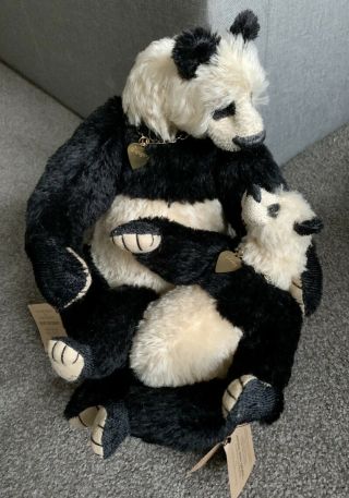 Denise Purrington Artist Panda Bear Set 2 Mama & Baby W Tags Look