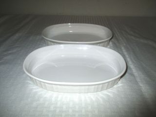 Two Vintage Corning Ware French White Oval Casserole Dishes F - 23 - B 700ml