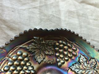 Antique Northwood Grape & Cable Ruffled Carnival Glass Bowl or Dish 6 - 1/4” 3