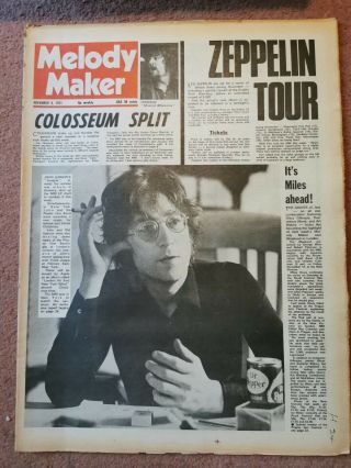 Melody Maker Newspaper November 6th 1971 Led Zeppelin Tour And John Lennon