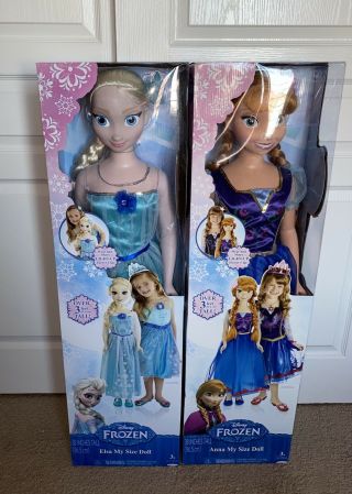 Disney Frozen Anna & Elsa Dolls Life Size Large 38” 2014 Jakks Pacific Complete