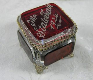 Westmoreland Glass Ruby Stained & Gold Victorian Trinket Box 1924 Mo State Fair
