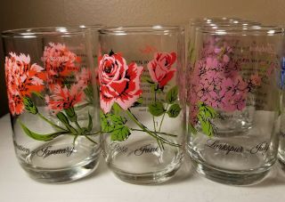 Vintage Set of 9 Brockway Flower of the Month Glass Tumblers Drinkware 2