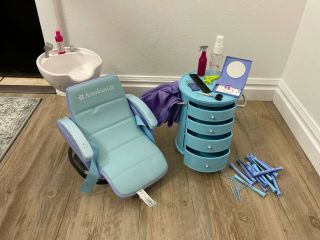 American Girl Doll Spa Salon Hair Styling Chair With Storage And Accessories