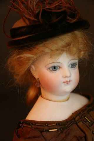 Antique French Fashion Doll,  13 1/2 In,  Antique French Bisque Doll,  Gown & Shoes