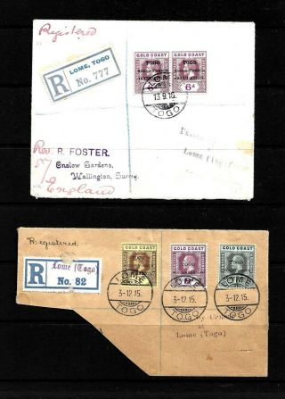 Gold Coast - Togo Anglo - French Occupation,  2 Registered Covers 1915 & 1916.