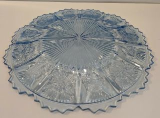 Vintage Blue Depression Glass Cake Plate with Thistle Pattern 3