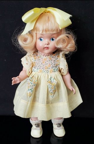 1949 Vtg Vogue Ginny Doll,  Strung,  Painted Eye,  Yellow Tagged Dress