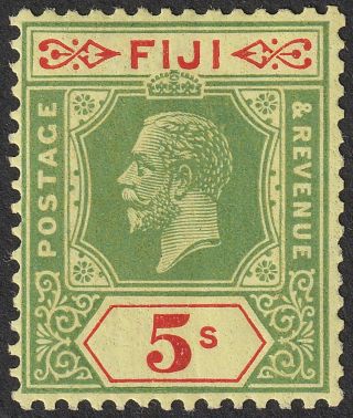 Fiji 1926 Kgv 5sh Green And Red On Pale Yellow Sg241 Cat £55