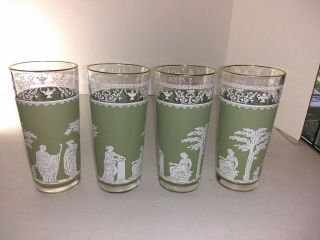4 Jeannette Glass Hellenic Wedgewood Green Jasperware 16 Oz Ice Tea Glasses
