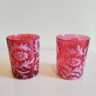 Two Vintage Fenton Cranberry Glass " Daisy And Fern " Tumblers