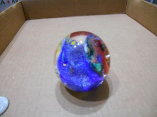 Jim Karg Studio Art Glass Paperweight Multi Color Swirl With Controlled Bubbles
