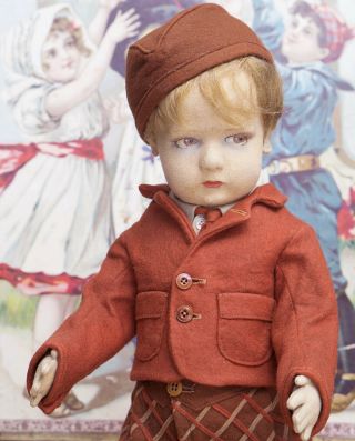 17 " Antique Italian All Felt Character Lenci Boy Doll,  300 Series