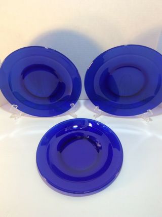 Set Of 3 Vintage Dark Cobalt Blue Solid Glass Dinner Plates - 10.  25” 2