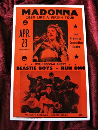 Madonna The Virgin Tour Poster Orange Beastie Boys Run Dmc Promo San Fan 1985 Lp