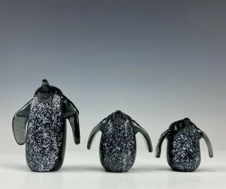 Murano Italian Studio Blown Black Glass White Spatterware Penguin Figurines 007