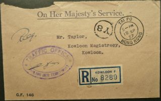 Hong Kong 18 Sep 1957 Regist.  Official Cover From Tai Po To Kowloon Magistrates