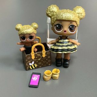 2x Baby Kids Dolls Glitter Queen Bee & Lil Queen Bee & Bag Series 1 Real Toys