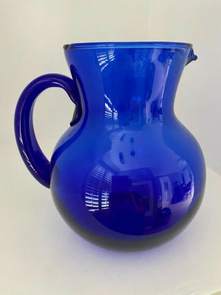 Vintage Cobalt Blue Pitcher With Handle Measures 7 Inches High
