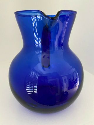 Vintage Cobalt Blue Pitcher With Handle Measures 7 Inches High 2
