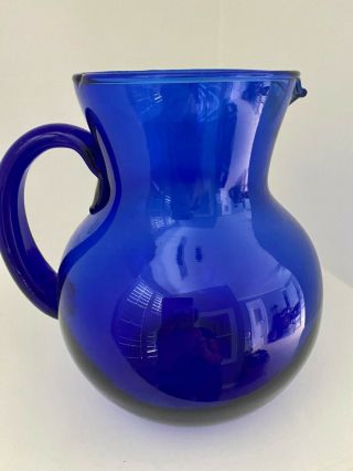 Vintage Cobalt Blue Pitcher With Handle Measures 7 Inches High 3