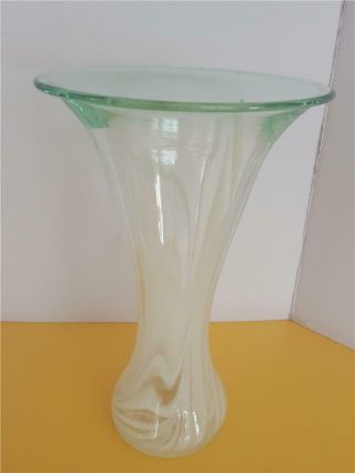 Vintage Swirl Art Glass Vase Hand Blown Clear White Green Signed Emil Raz 8 1/4 "